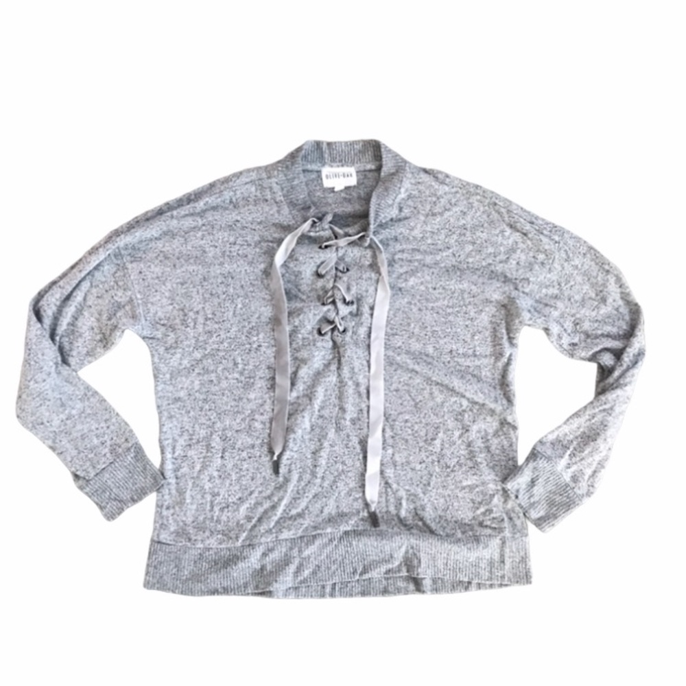 Olive + Oak Grey Ribbon Neck Line Slouchy Sweater - Picture 1 of 5